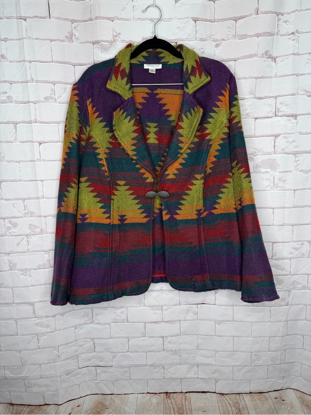 Southwestern Patterned Knit Blazer Jacket - Purple, Green, Red
